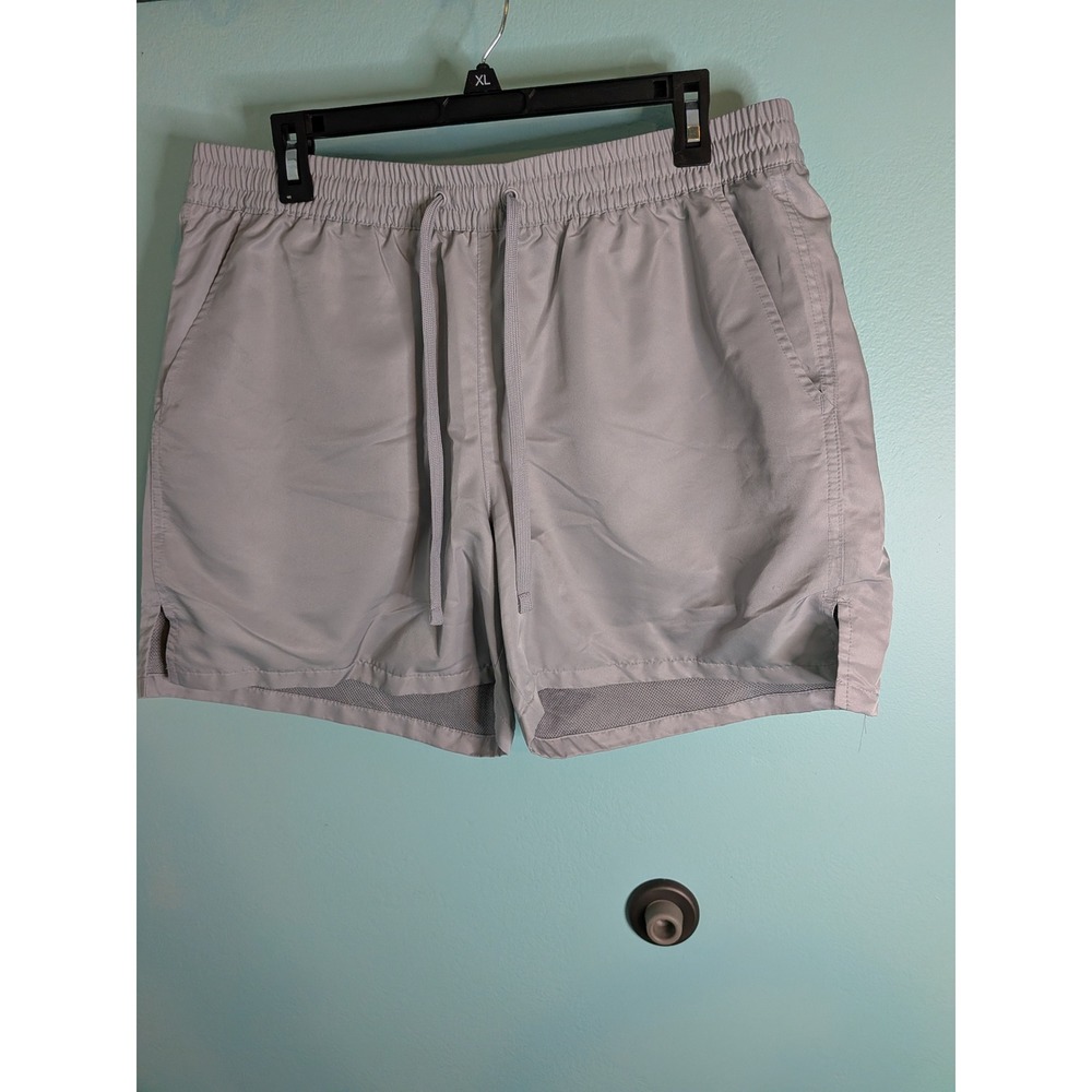 Tek Gear Mens Swim Trunks Light Gray Mesh Lined Drawstring Shorts Size Large
